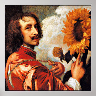 Poster Autorretrato com Sunflower, famoso trabalho de art