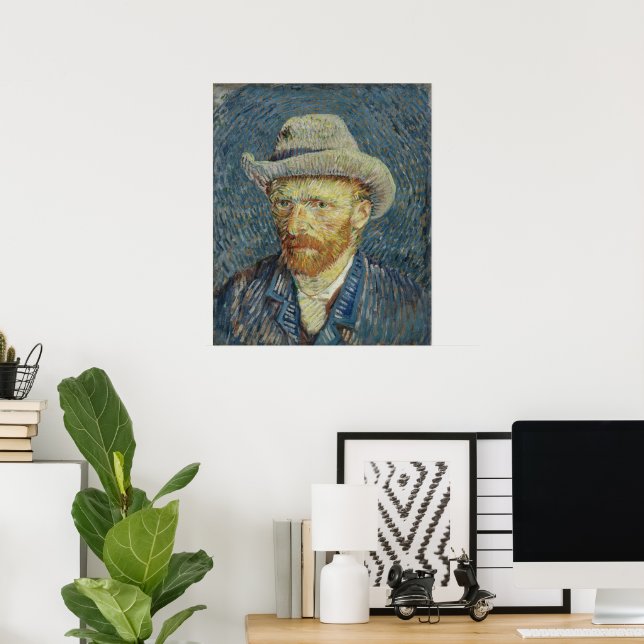 Poster Autorretrato de Vincent van Gogh com Chapéu de Fel (Escritório em casa)