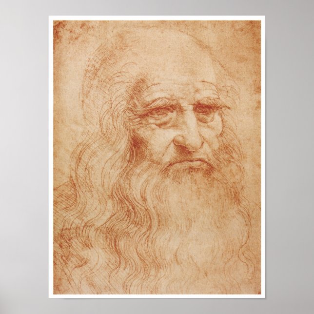 Pôster Autorretrato, giz vermelho, Leonardo da Vinci, 151 (Frente)