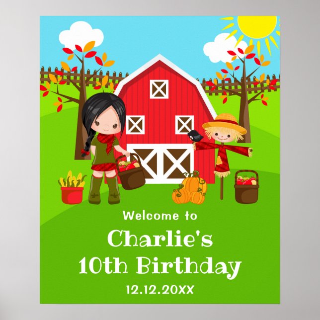 Poster Autumn Barnyard Birthday Black Hair Girl Bem-vinda (Frente)