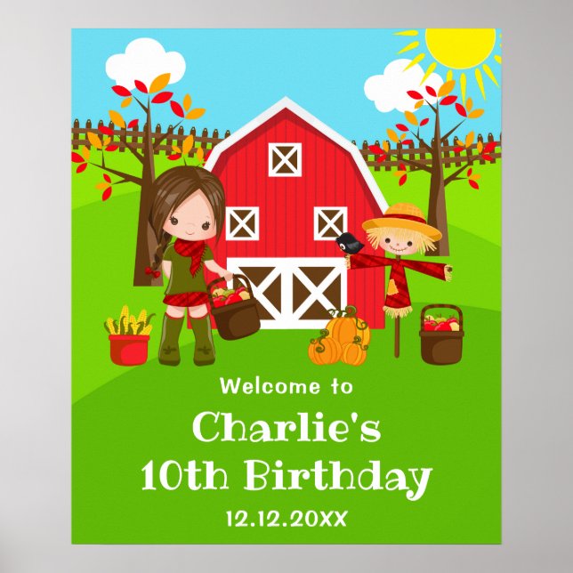 Poster Autumn Barnyard Birthday Brown Hair Girl Bem-vinda (Frente)