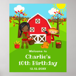 Poster Autumn Barnyard Birthday Dark Skin Girl Bem-vinda