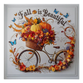 Pôster Autumn Bicycle Ação de Graças Blooms Wall Art