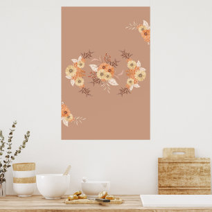 Poster Autumn Bloom - Beige and Orange Floral Art