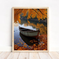 Autumn Boat a Tranquil River Wall Art