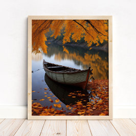 Poster Autumn Boat a Tranquil River Wall Art