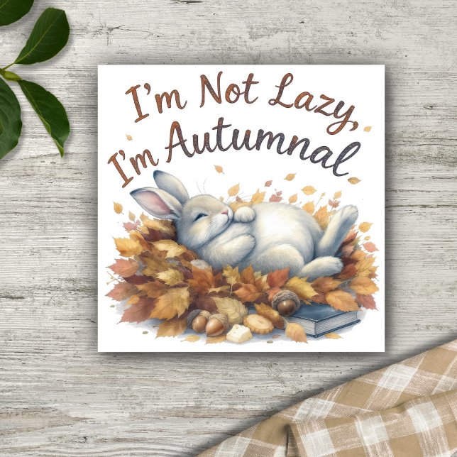 Poster Autumn Bunny in Leaves with Funny Lazy Quote (Criador carregado)