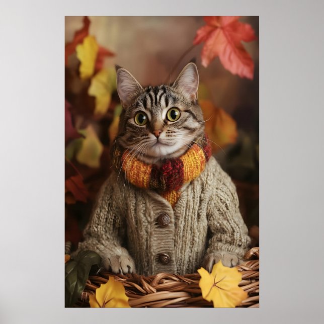Poster Autumn Cat Art Print, Cozy Fall (Frente)