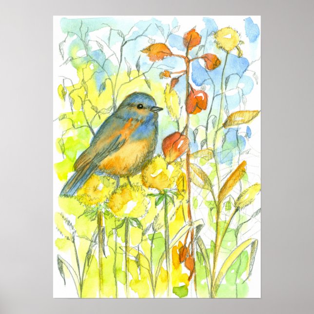 Poster Autumn Deixa Bluebird Watercolor (Frente)