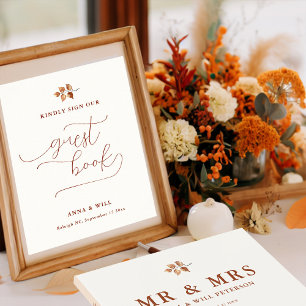Poster Autumn Deixa Elegante Sinal de Casamento outono Co
