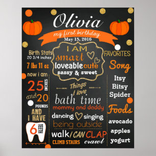 Pôster Autumn Fall First birthday chalkboard sign chalk