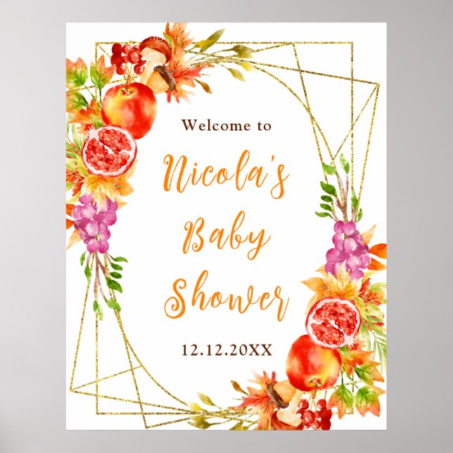Poster Autumn Fall Harvest Baby Shower Welcome (Frente)
