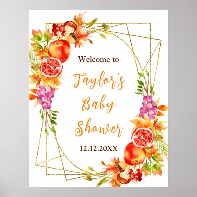 Poster Autumn Fall Harvest Baby Shower Welcome Sign (Frente)