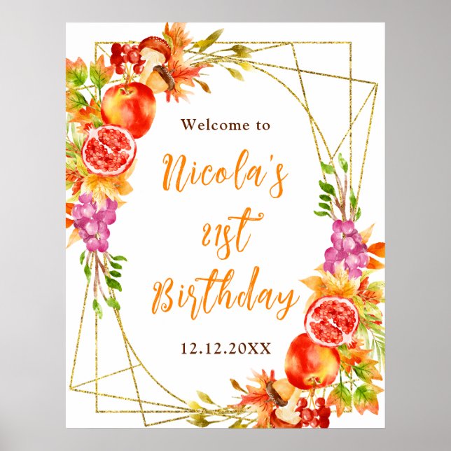 Poster Autumn Fall Harvest Birthday Welcome (Frente)