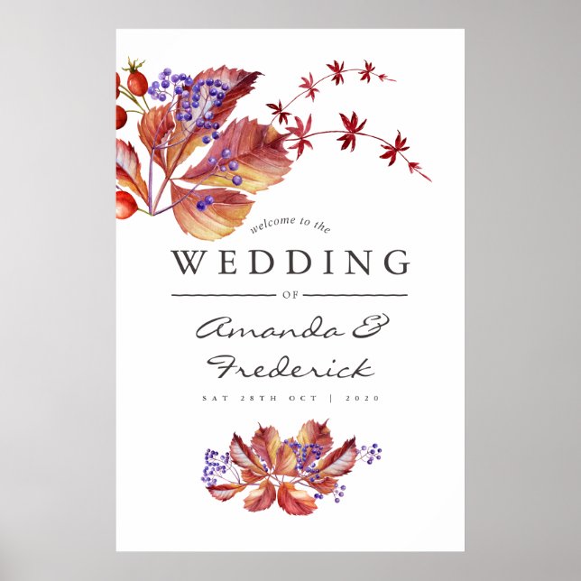 Poster Autumn - Fall Watercolor Wedding Welcome (Frente)