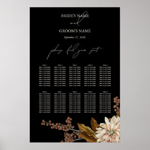 Poster Autumn Floral Black Watercolor Sating Chart