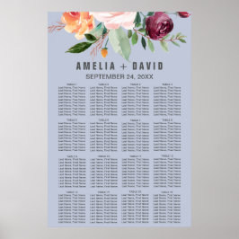 Poster Autumn Floral Dusty Blue Seating Chart