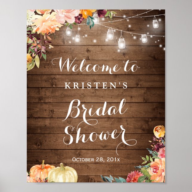 Poster Autumn Floral Mason Jar Lights Sinal (Frente)
