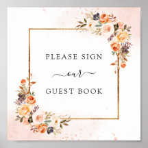 Autumn Floral Weding Guest Book Square Sign