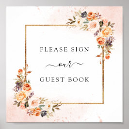 Poster Autumn Floral Weding Guest Book Square Sign