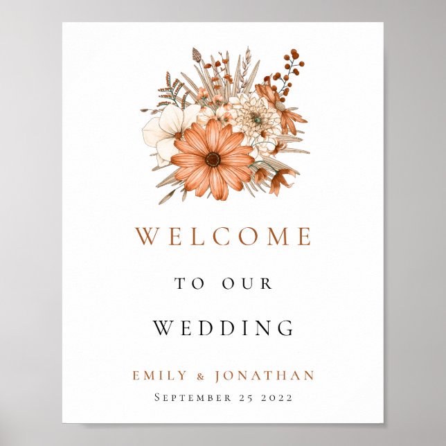 Poster Autumn Florals Bem-vindos ao Casamento (Frente)