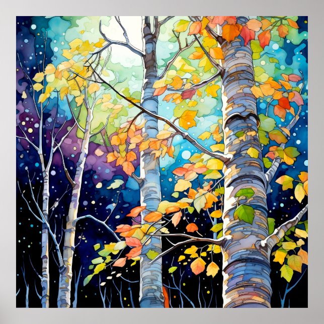 Poster Autumn Forest Night Painting (Frente)