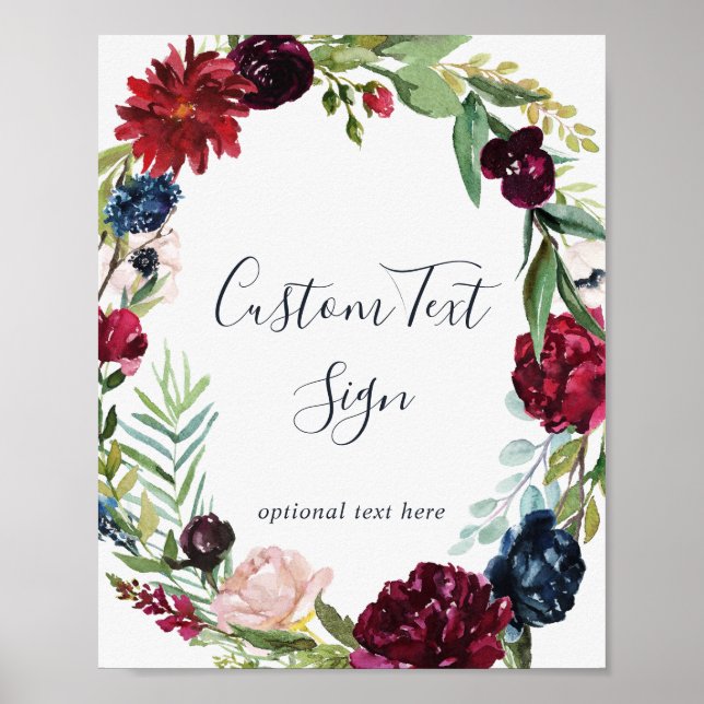 Poster Autumn Garden Burgundy Wreath Sinal de Texto Perso (Frente)