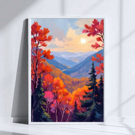 Poster Autumn Hills | Fall Leaves Foliage Watercolor