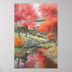 Poster Autumn Japonês Modern Garden Watercolor