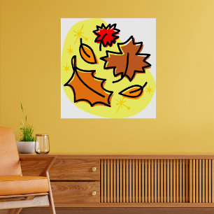 Poster Autumn Leaves Caem Coloridos Arte Sazonal Folha