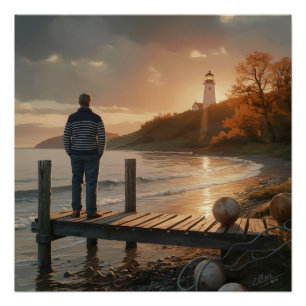 Pôster Autumn Lighthouse Dock Coastal Fall Serenity