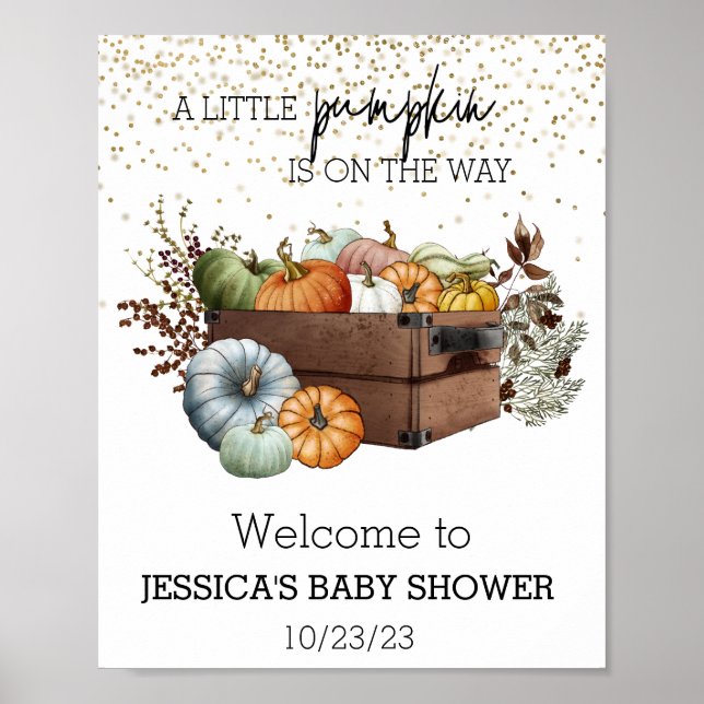 Poster Autumn Little Pumpkin Watercolor Chá de fraldas (Frente)