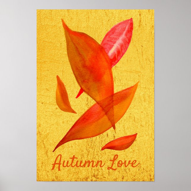 Poster Autumn Love Slogan Laranja Autumn Fall Folhas (Frente)