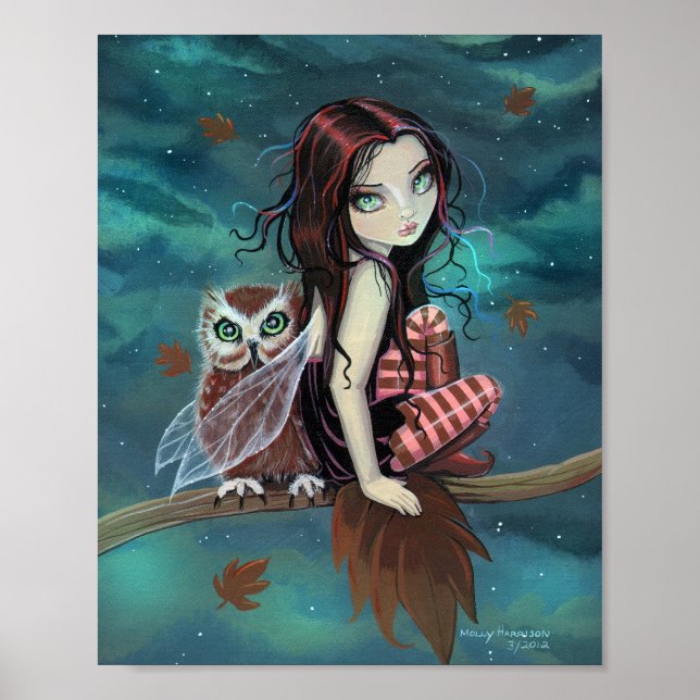 Poster Autumn Owl Góthic Fairy Fantasy Art (Frente)