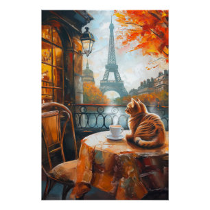 Pôster Autumn Parisiense Ginger Cat em um café