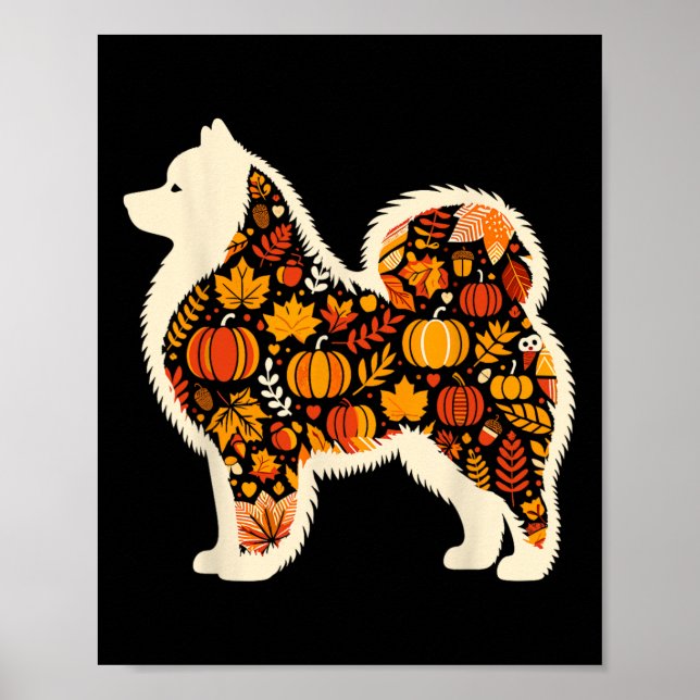 Poster Autumn Pumpkin Cai Samoyed Thankanding Mulheres (Frente)