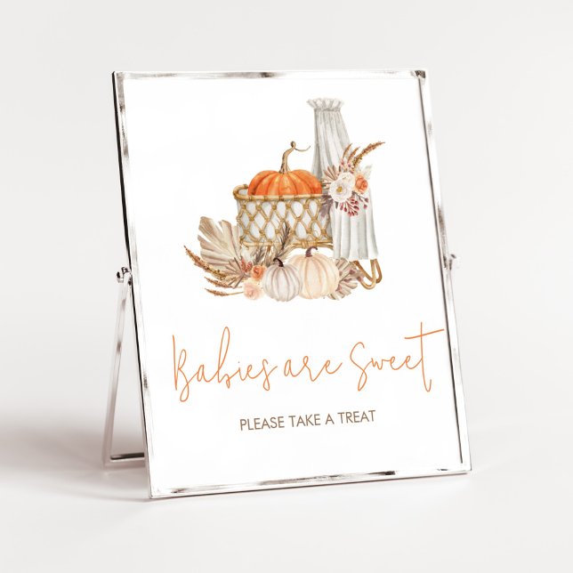 Poster Autumn Pumpkin Fall in Love Babies are Sweet (Boho Orange Pumpkin Baby Shower Babies are Sweet Sign)