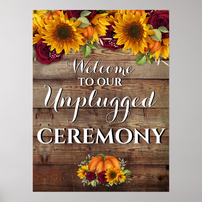 Poster Autumn Pumpkin Rustic Wedding Sign desconectado (Frente)