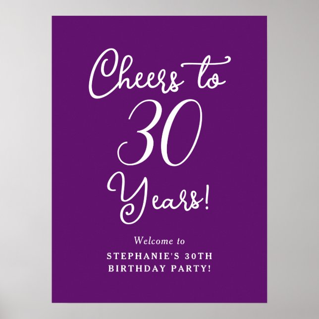 Poster Autumn Purple Cheers to 30 Anos Aniversário Bem-vi (Frente)