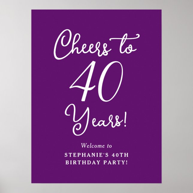 Poster Autumn Purple Cheers to 40 Anos Aniversário Bem-vi (Frente)