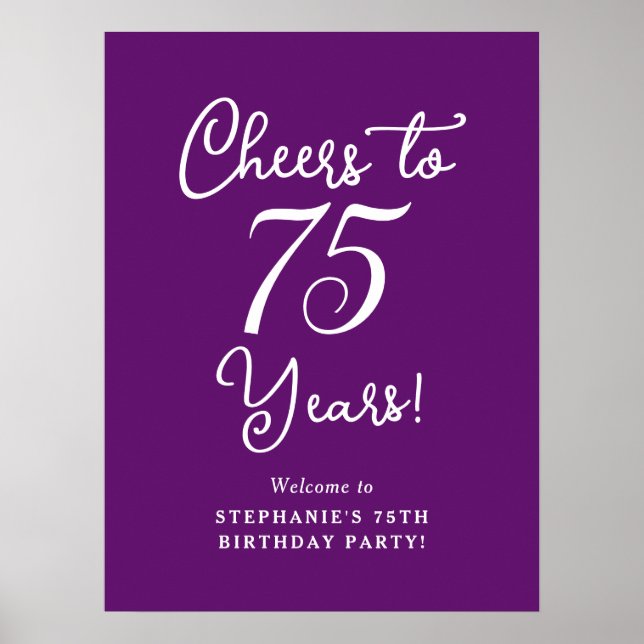 Poster Autumn Purple Cheers to 75 Anos Aniversário Sinal (Frente)