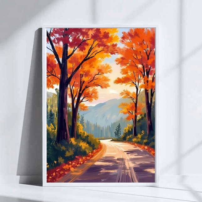 Poster Autumn Road | Watercolor Fall Foliage Leaves (Criador carregado)