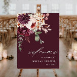 Poster Autumn Romance Burgundy - Sinal de Boas-vindas<br><div class="desc">Este sinal de boas-vindas do chá de panela apresenta um buquê de flor de aquarela de dahlias,  rosas de jardim,  e pedras em vermelho-burgundy,  marrom,  cor-de-rosa pincelada sobre folhas de outono. Para uma personalização mais avançada deste design,  clique no BOTÃO FERRAMENTA DESIGN AZUL. Itens correspondentes também estão disponíveis.</div>