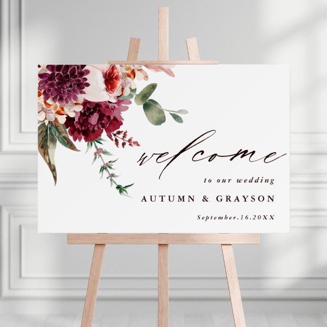 Poster Autumn Romance Floral Weding Sinal de Boas-vindas (Criador carregado)