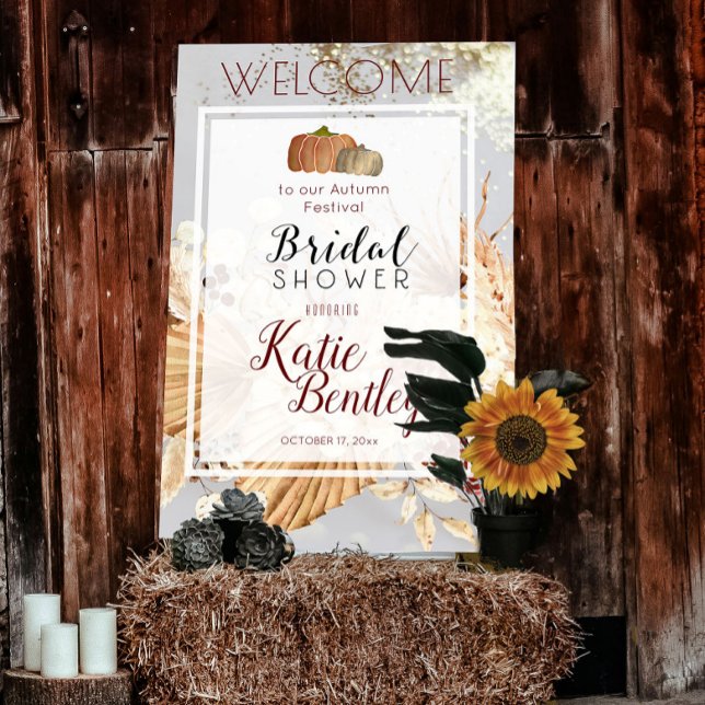 Poster Autumn Rustic Boho Chá de panela Bem-vindo (Rustic Boho gray and neutrals Welcome poster)