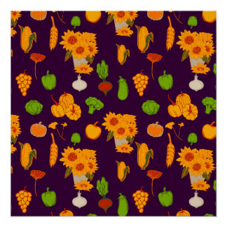 Pôster Autumn Saudável Harvest Veggie E Fruta Throw Pi