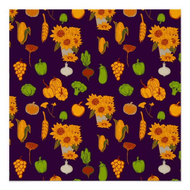 Pôster Autumn Saudável Harvest Veggie E Fruta Throw Pi (Frente)