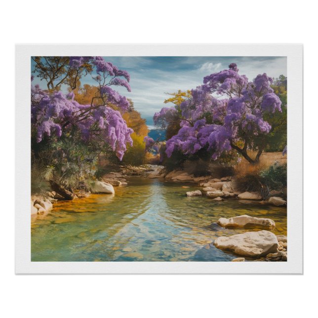 Pôster Autumn Serenity com Blossomas Roxos Canvas Art (Frente)