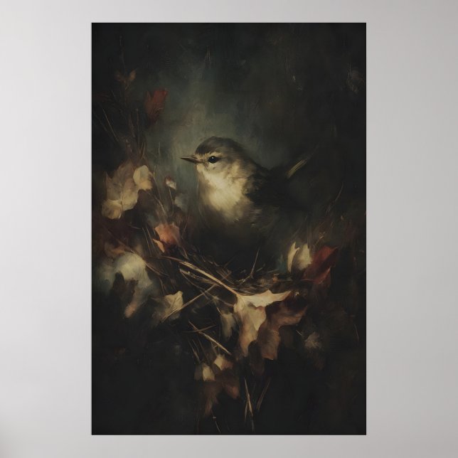Poster Autumn Small Wren Bird Art Printable Moody (Frente)