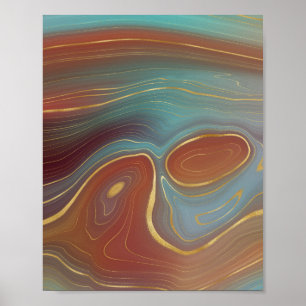 Poster Autumn Strata   Terra Cotta Teal e Agate Dourado